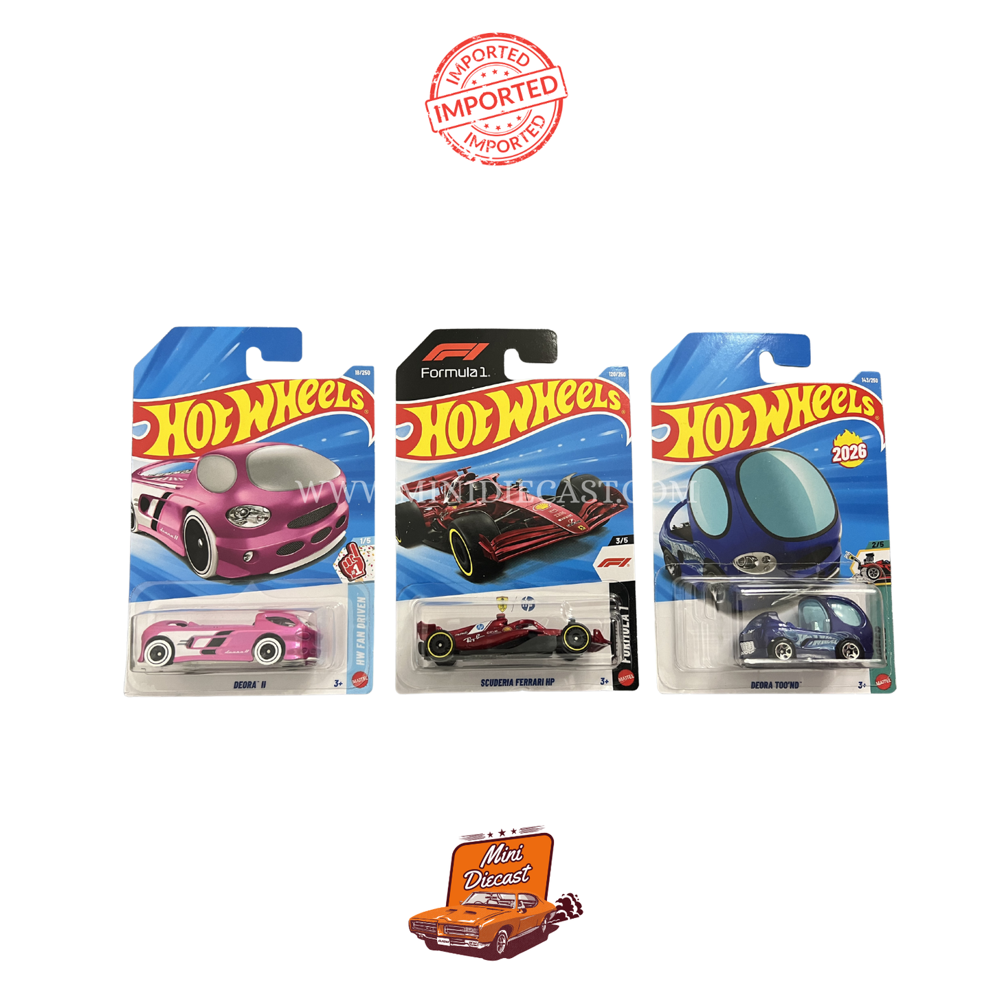 Hot Wheels Mainline (Set of 3) – Deora II / Scuderia Ferrari HP / Deora II (Tooned) (Imported)