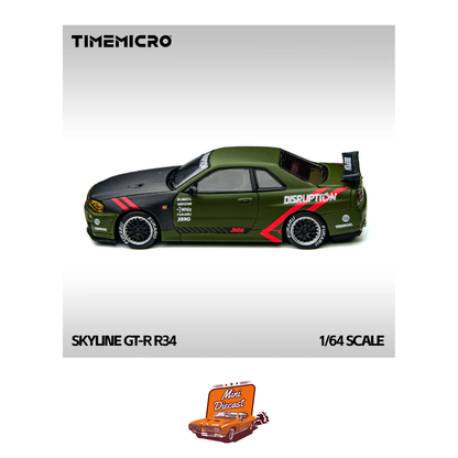 Time Micro Nissan Skyline GT-R R34 Matte Olive Green (TM646317)