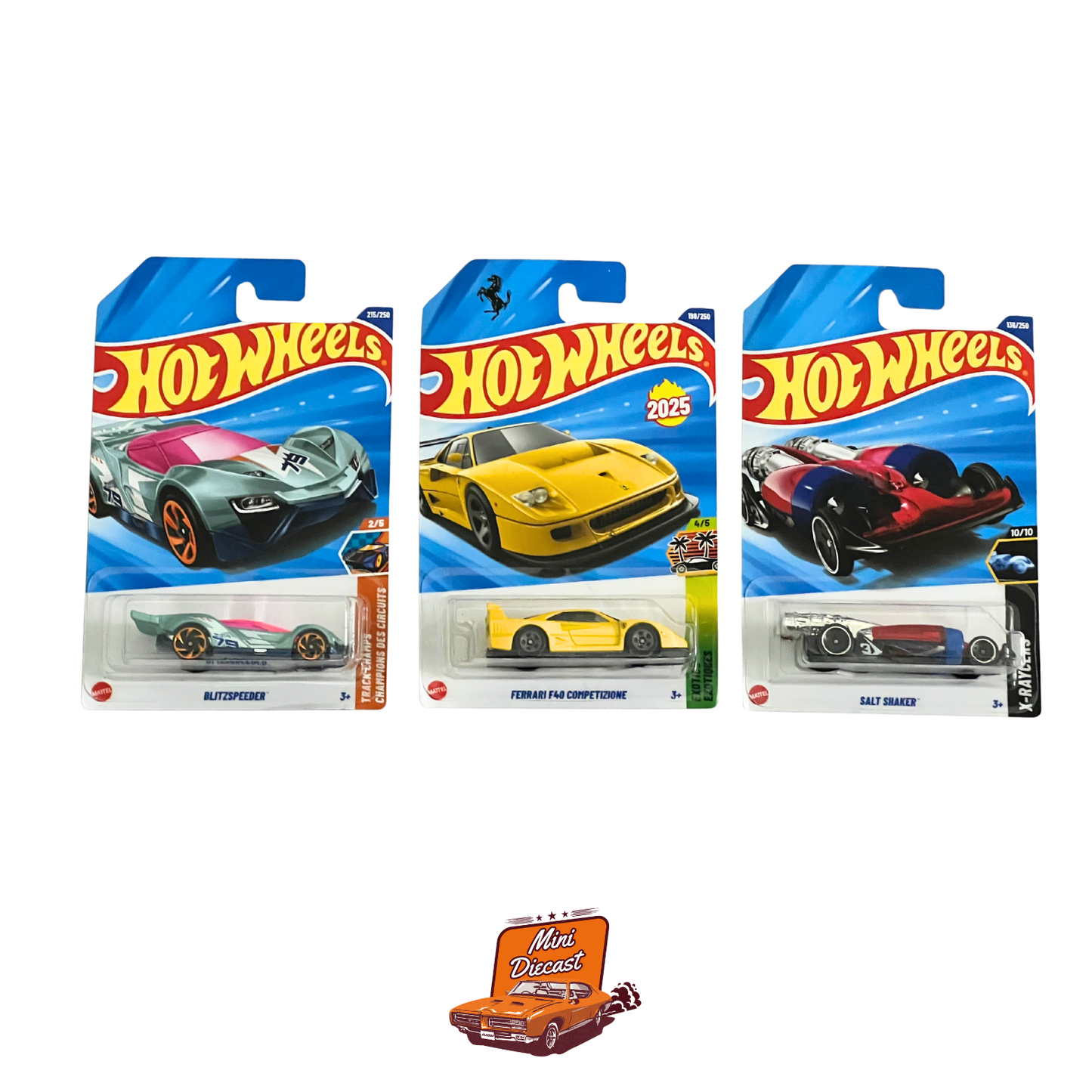Hot Wheels Mainline (Set of 3) – Blitzspeeder / Ferrari F40 Competizione / Salt Shaker