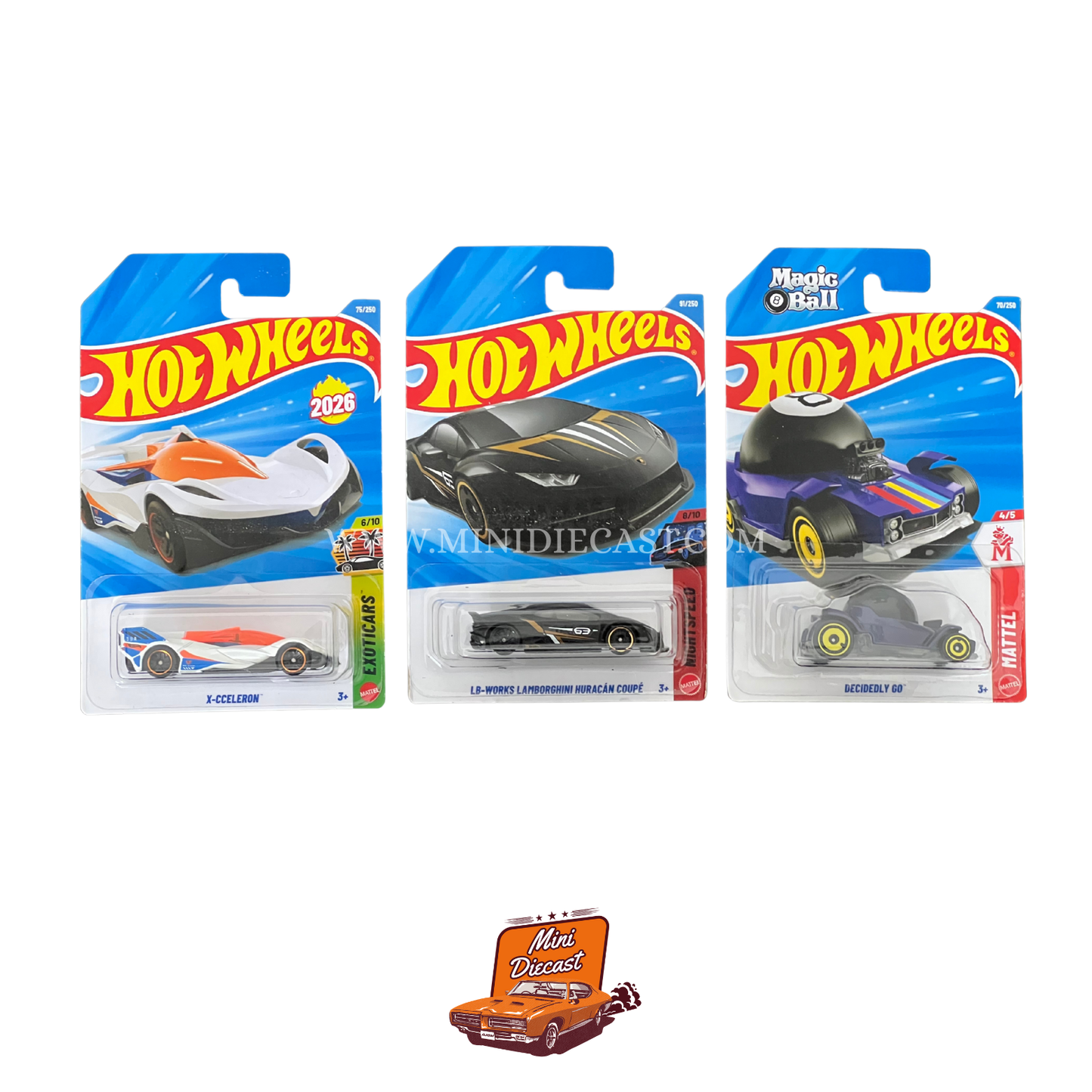 Hot Wheels Mainline (Set of 3) – X-Ccelerator / LB-Works Lamborghini Huracán Coupé / Decidedly Go
