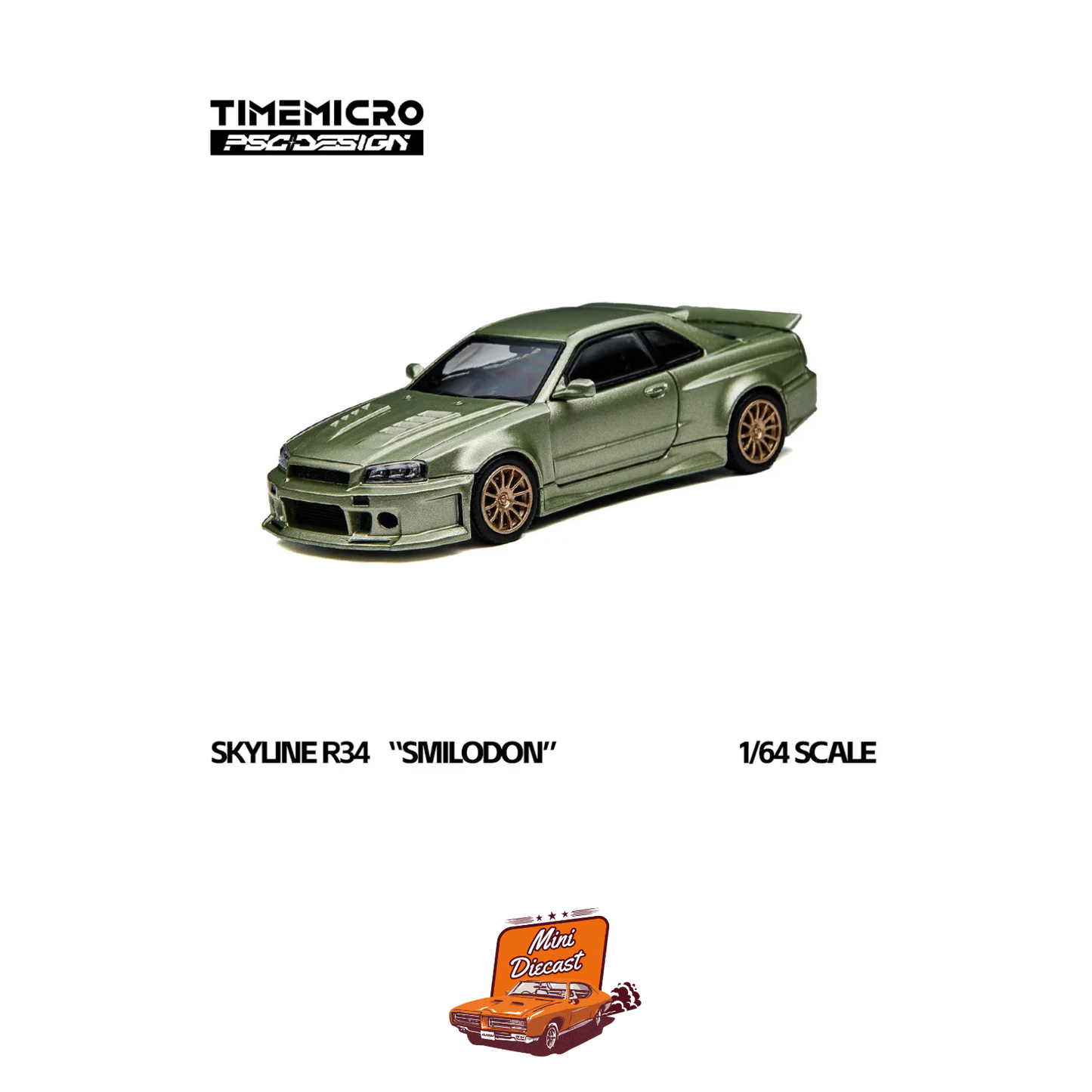Time Micro Nissan Skyline GT-R R34 Smilodon Millennium Jade 1:64