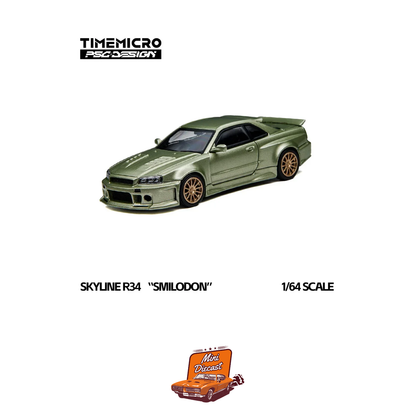 Time Micro Nissan Skyline GT-R R34 Smilodon Millennium Jade 1:64