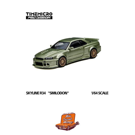 Time Micro Nissan Skyline GT-R R34 Smilodon Millennium Jade 1:64