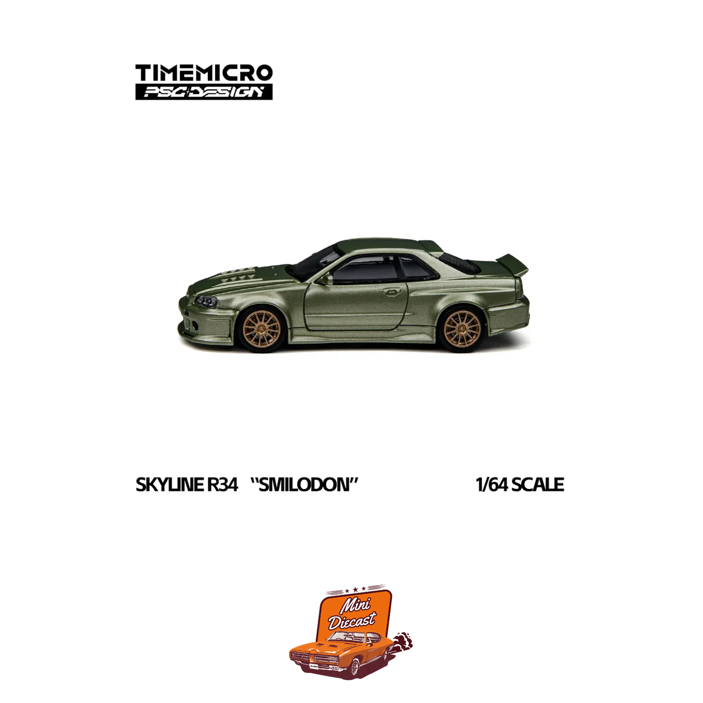 Time Micro Nissan Skyline GT-R R34 Smilodon Millennium Jade 1:64