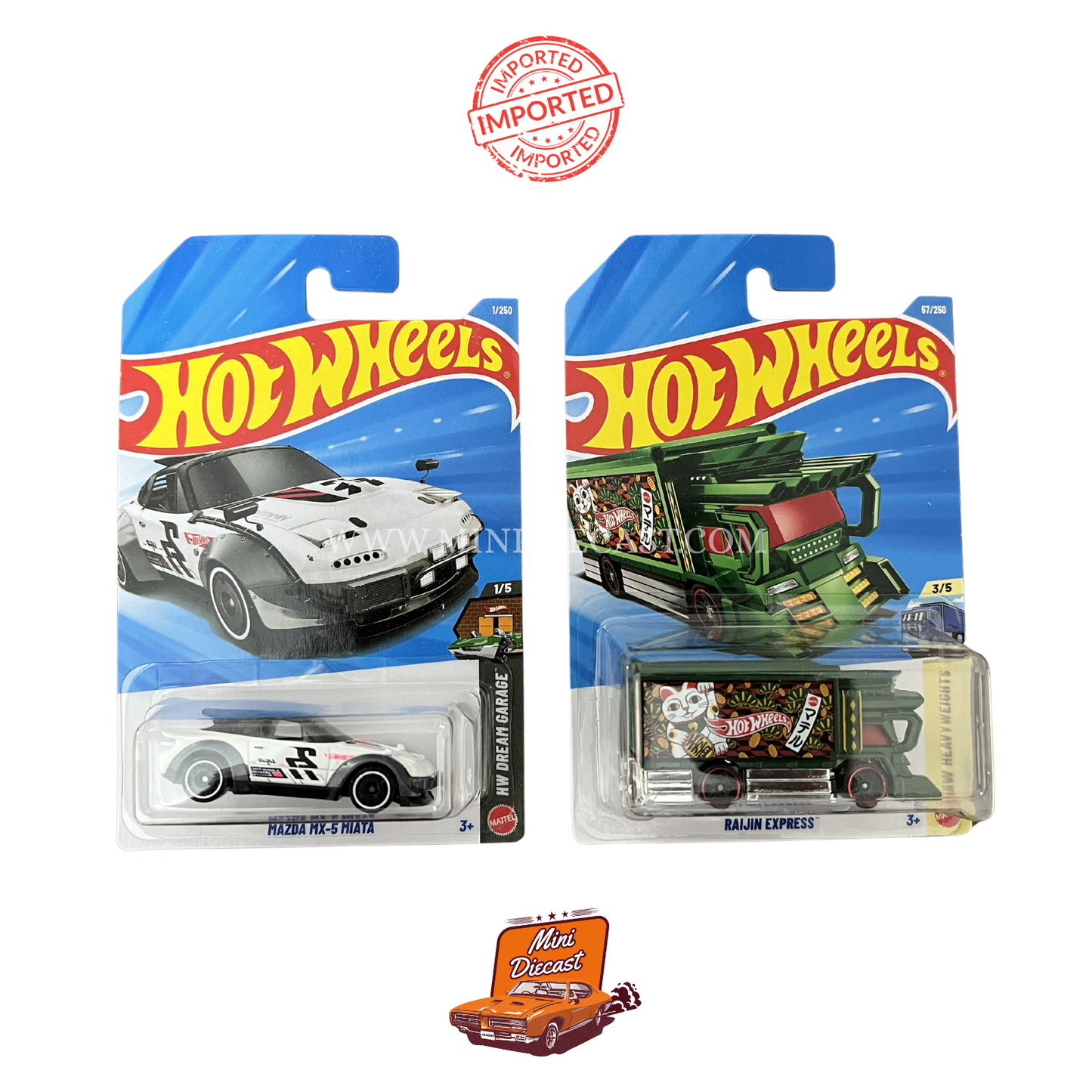 Hot Wheels Mainline (Set of 2) – Mazda MX-5 Miata / Raijin Express (Imported)