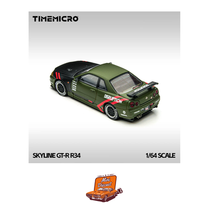 Time Micro Nissan Skyline GT-R R34 Matte Olive Green (TM646317)