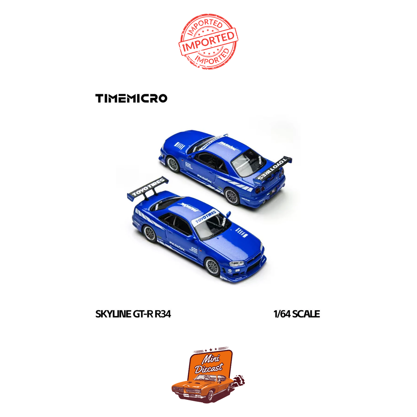 Time Micro Nissan Skyline GT-R R34 C-West Passion Blue (Imported)