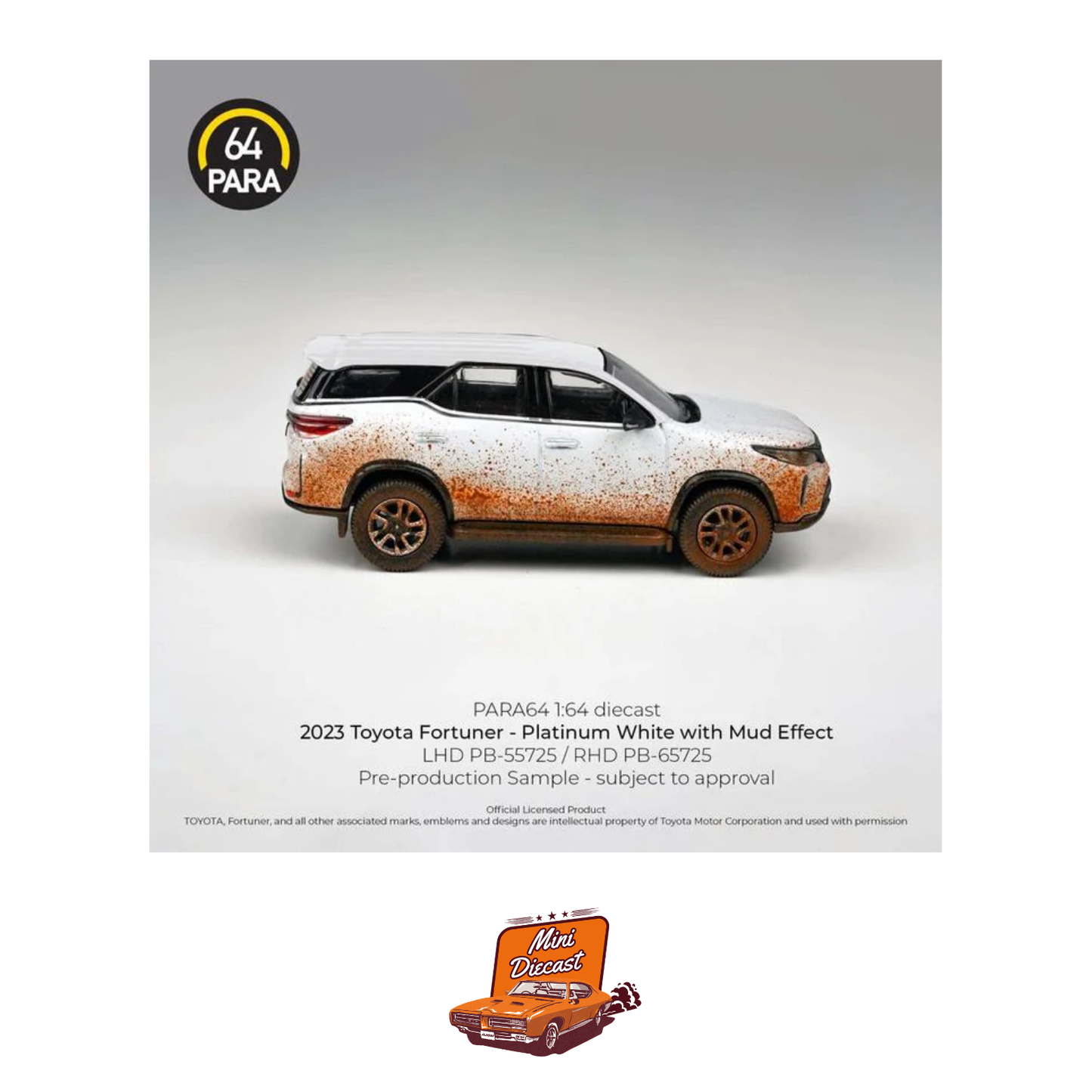 PARA64 2023 Toyota Fortuner – Platinum White with Mud Effect (1:64 Scale)