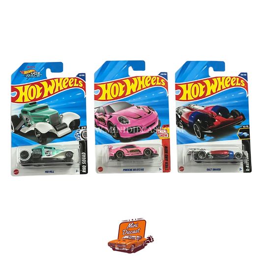 Hot Wheels Mainline (Set of 3) – Mid Mill / Porsche 911 GT3 RS / Salt Shaker