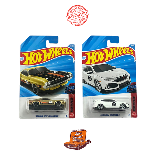 Hot Wheels Mainline (Set of 2) – ’70 Dodge HEMI Challenger / 2018 Honda Civic Type R (Imported)