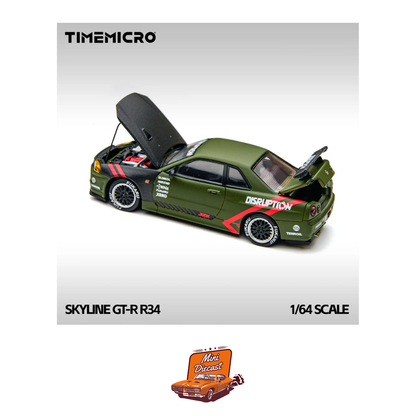 Time Micro Nissan Skyline GT-R R34 Matte Olive Green (TM646317)
