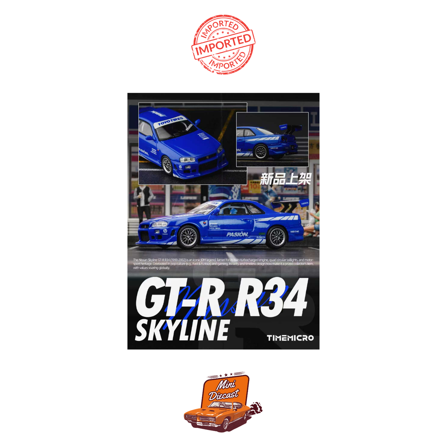 Time Micro Nissan Skyline GT-R R34 C-West Passion Blue (Imported)