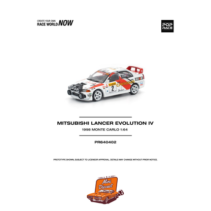 Pop Race Mitsubishi Lancer Evolution IV 1998 Monte Carlo Rally PR64-402