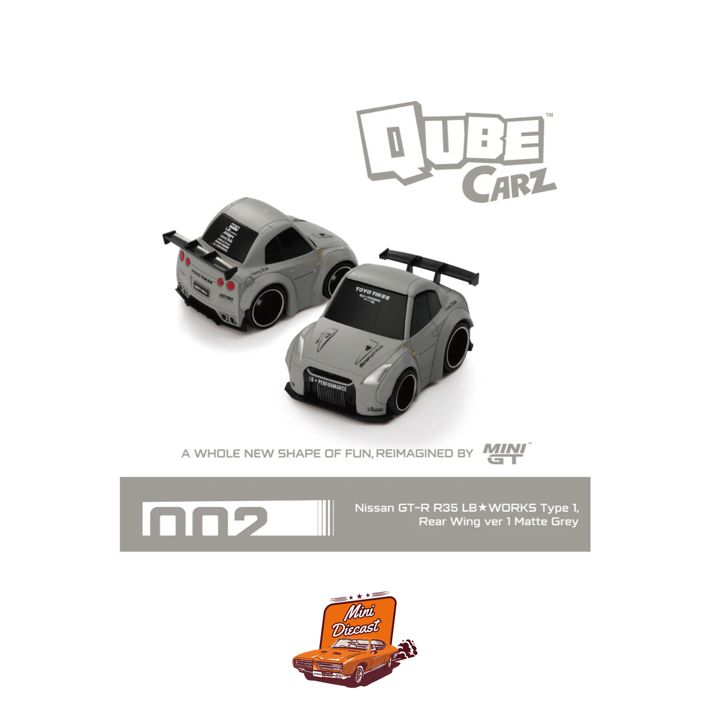 Mini GT Qube Carz #002 Nissan GT-R R35 LB★WORKS Type 1 Matte Grey