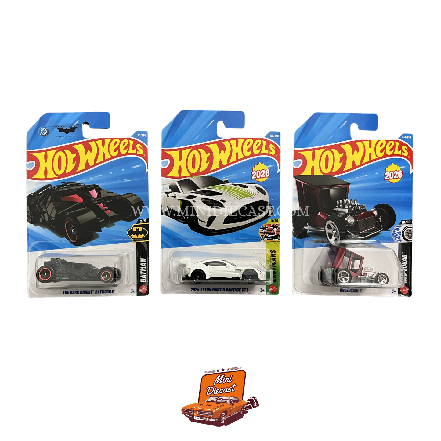 Hot Wheels Mainline (Set of 3) – The Dark Knight Batmobile / 2024 Aston Martin Vantage GT3 / Uncertain-T