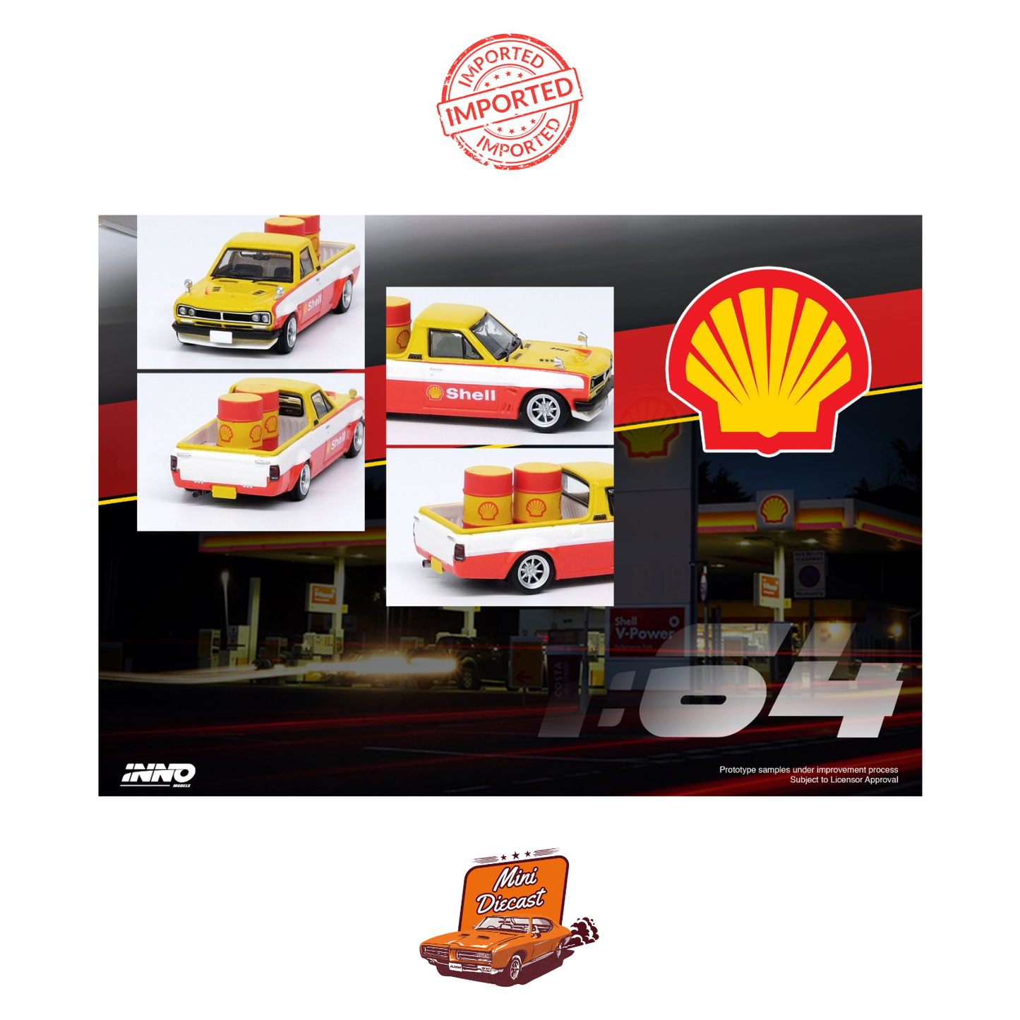 Inno64 x Tiny x Shell – Nissan Sunny “HAKOTORA” Pick Up – Shell Edition
