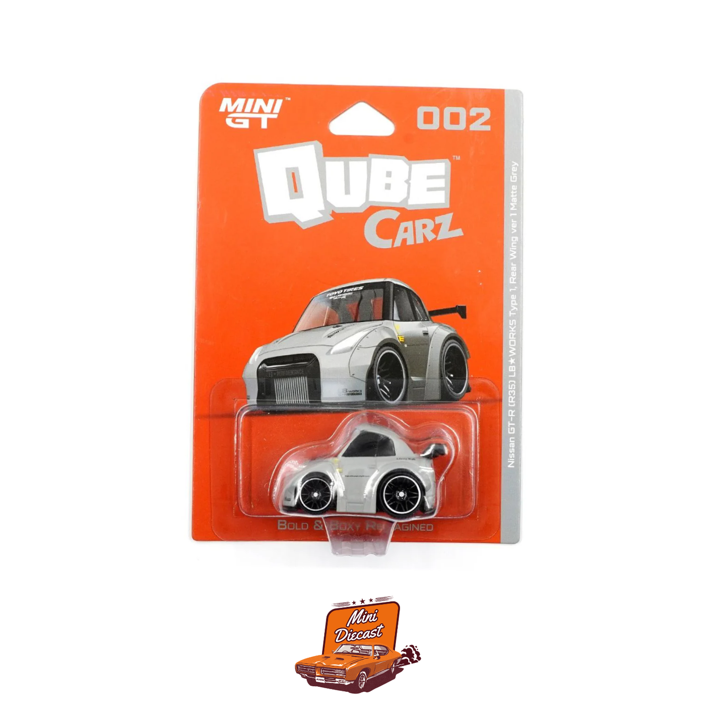 Mini GT Qube Carz #002 Nissan GT-R R35 LB★WORKS Type 1 Matte Grey
