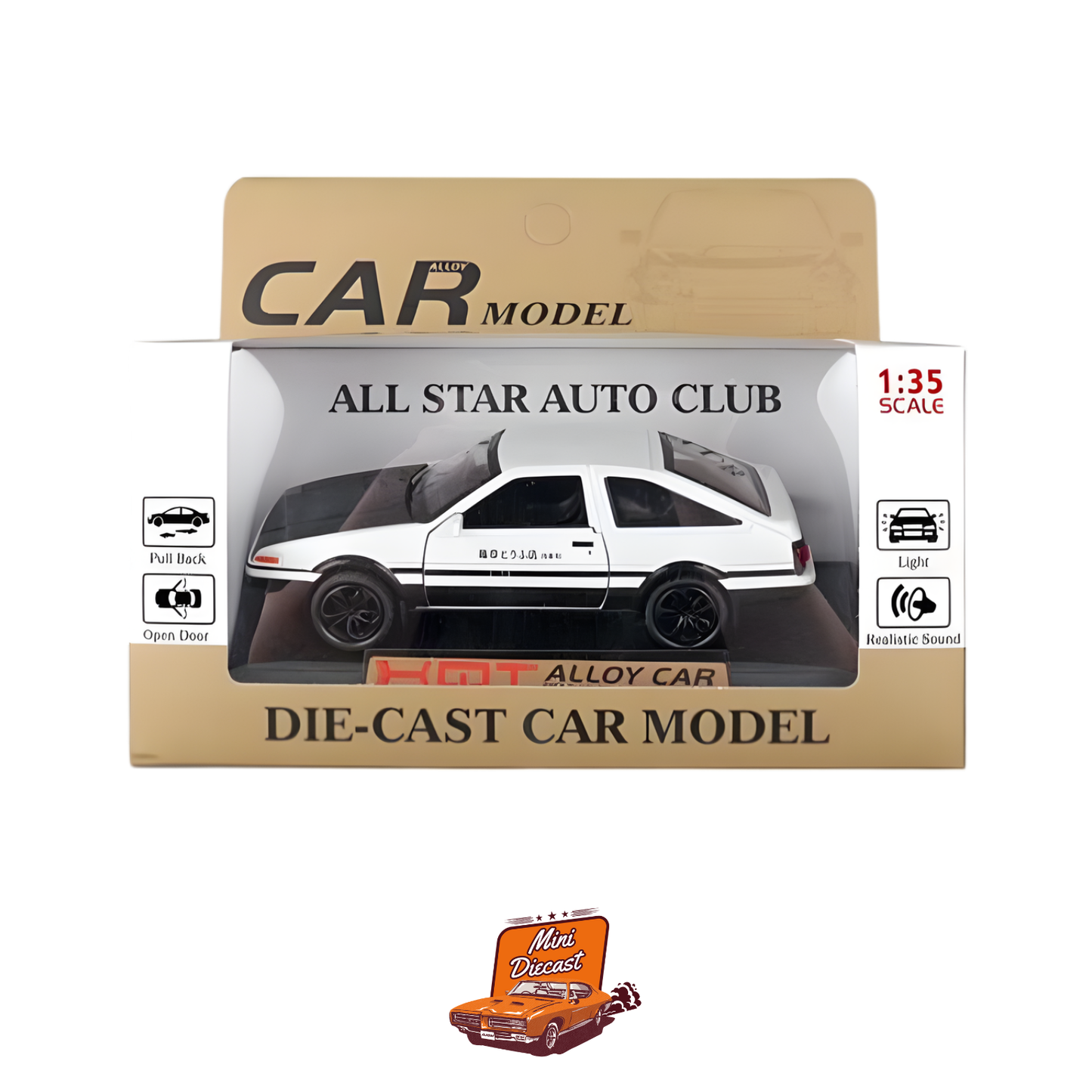 1985 Toyota Sprinter Trueno AE86 – 1:35 Scale Pull Back Car with Light & Sound