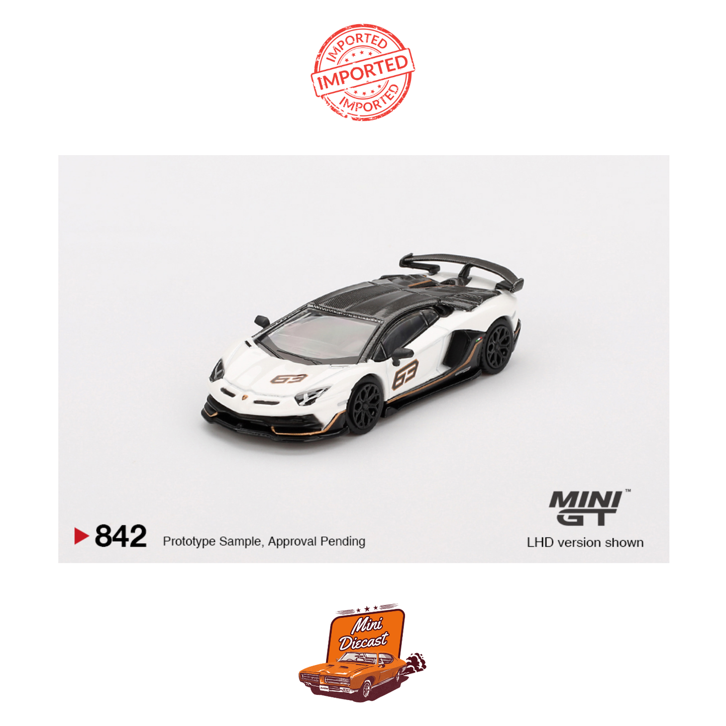 Mini GT #842 Lamborghini Aventador SVJ 63 (Bianco Asopo)