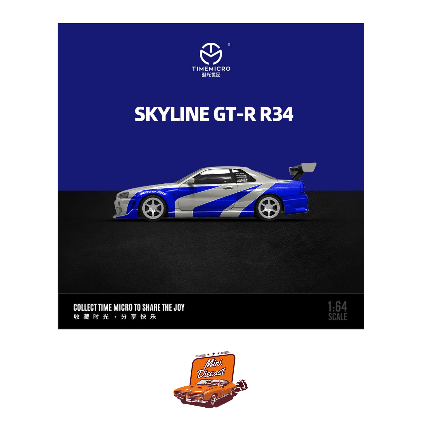 Time Micro Nissan Skyline GT-R R34 "Blue Silver" (TM800501)