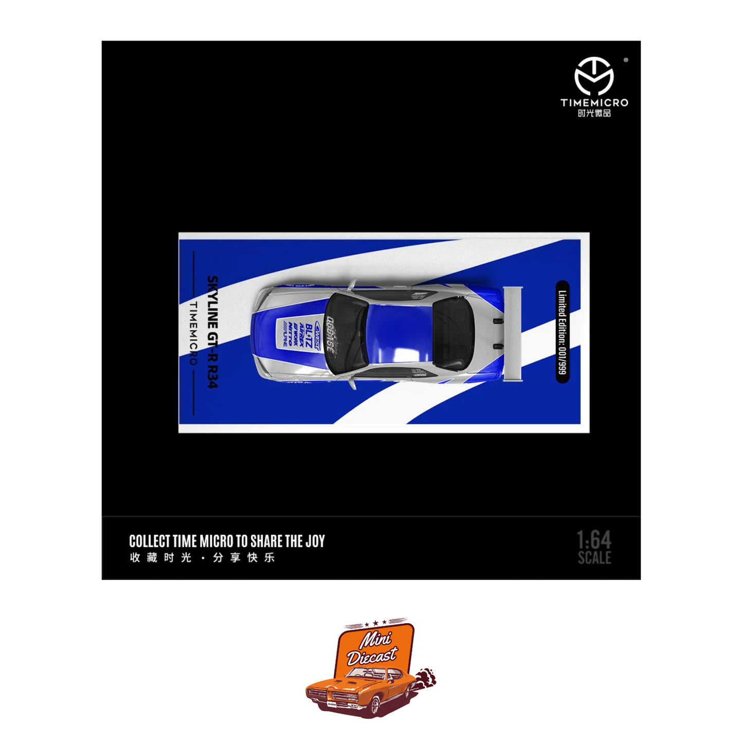 Time Micro Nissan Skyline GT-R R34 "Blue Silver" (TM800501)