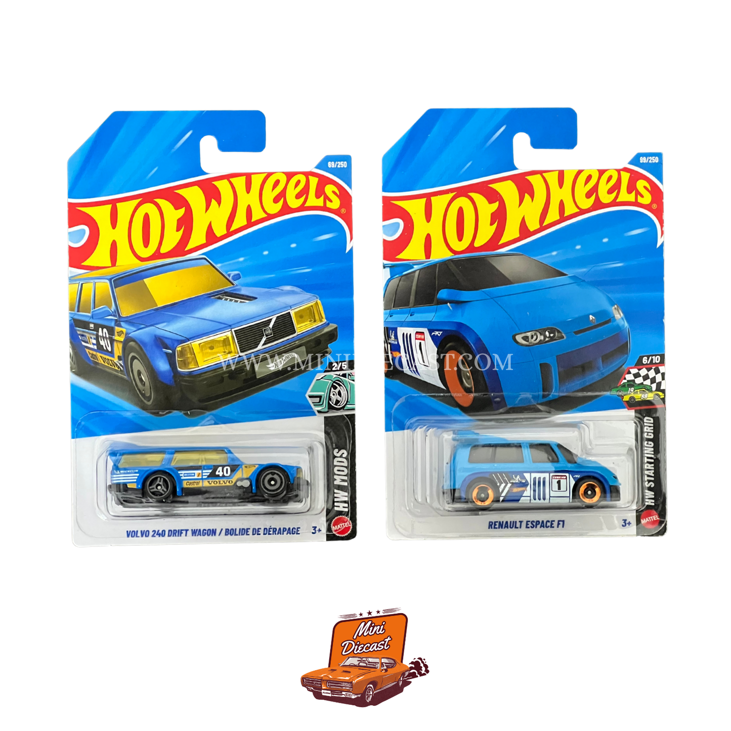 Hot Wheels Mainline (Set of 2) – Volvo 240 Drift Wagon / Renault Espace F1