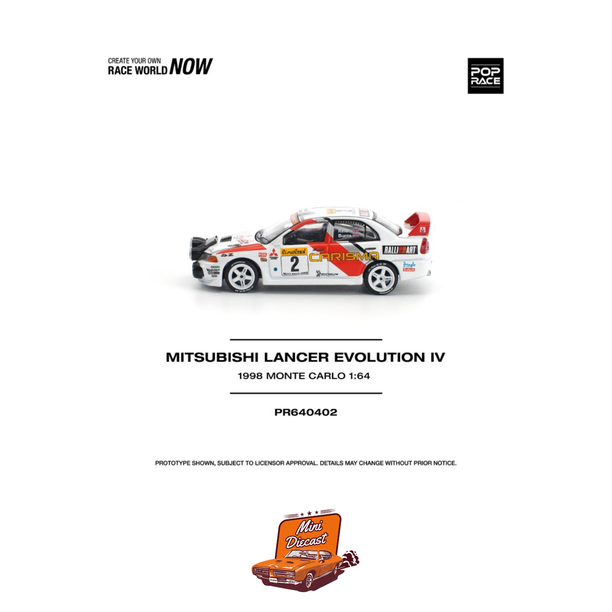 Pop Race Mitsubishi Lancer Evolution IV 1998 Monte Carlo Rally PR64-402
