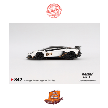 Mini GT #842 Lamborghini Aventador SVJ 63 (Bianco Asopo)