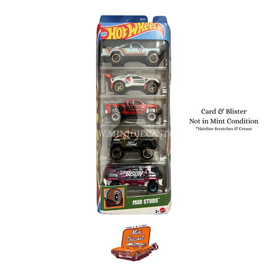 Hot Wheels 5 Pack – Mud Studs (Creased Box / Blister Dent Hairline Scratch)
