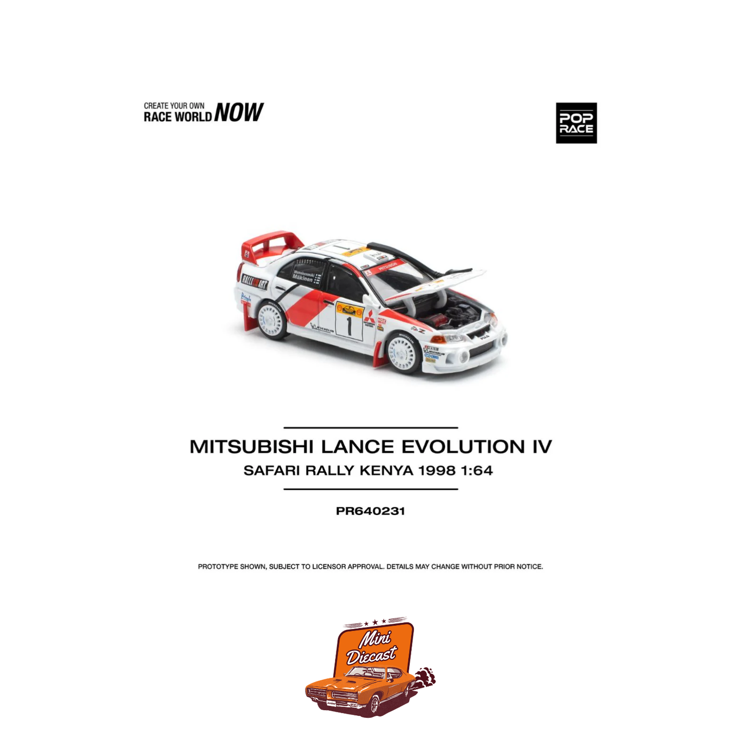 Pop Race Mitsubishi Lancer Evolution IV Safari Rally Kenya 1998 (PR64-231)