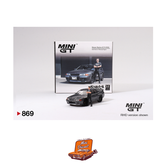 Mini GT #869 Nissan Skyline GT-R (R32) – Gunmetal (With Matsuda Figure)