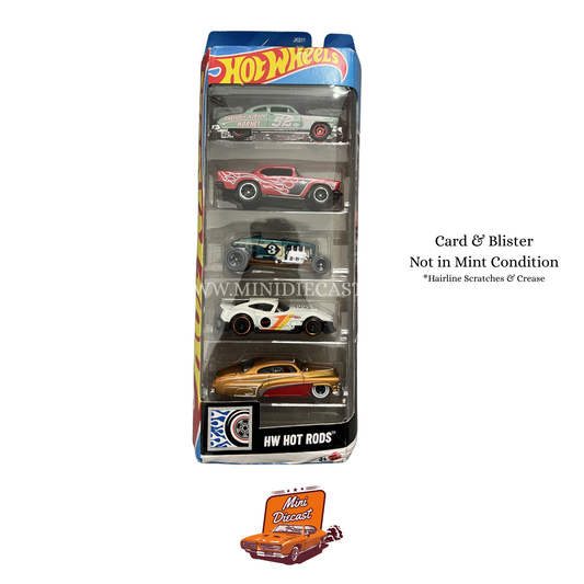 Hot Wheels 5 Pack – HW Hot Rods (Creased Box / Blister Dent Hairline Scratch)