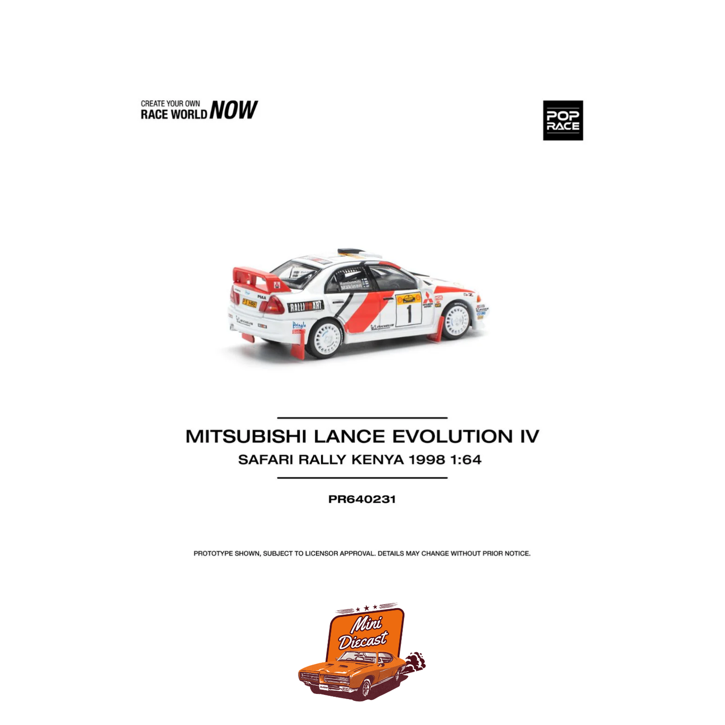 Pop Race Mitsubishi Lancer Evolution IV Safari Rally Kenya 1998 (PR64-231)