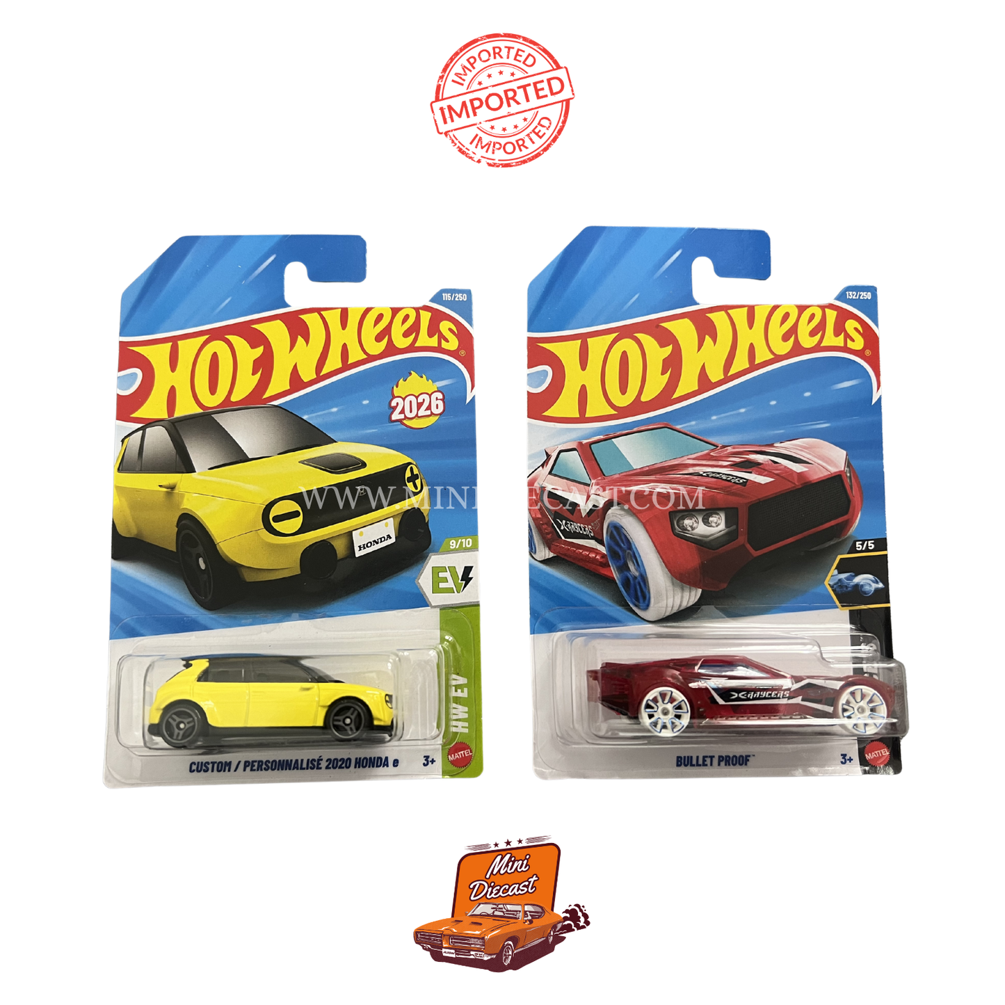 Hot Wheels Mainline (Set of 2) – Custom 2020 Honda e / Bullet Proof (Imported)