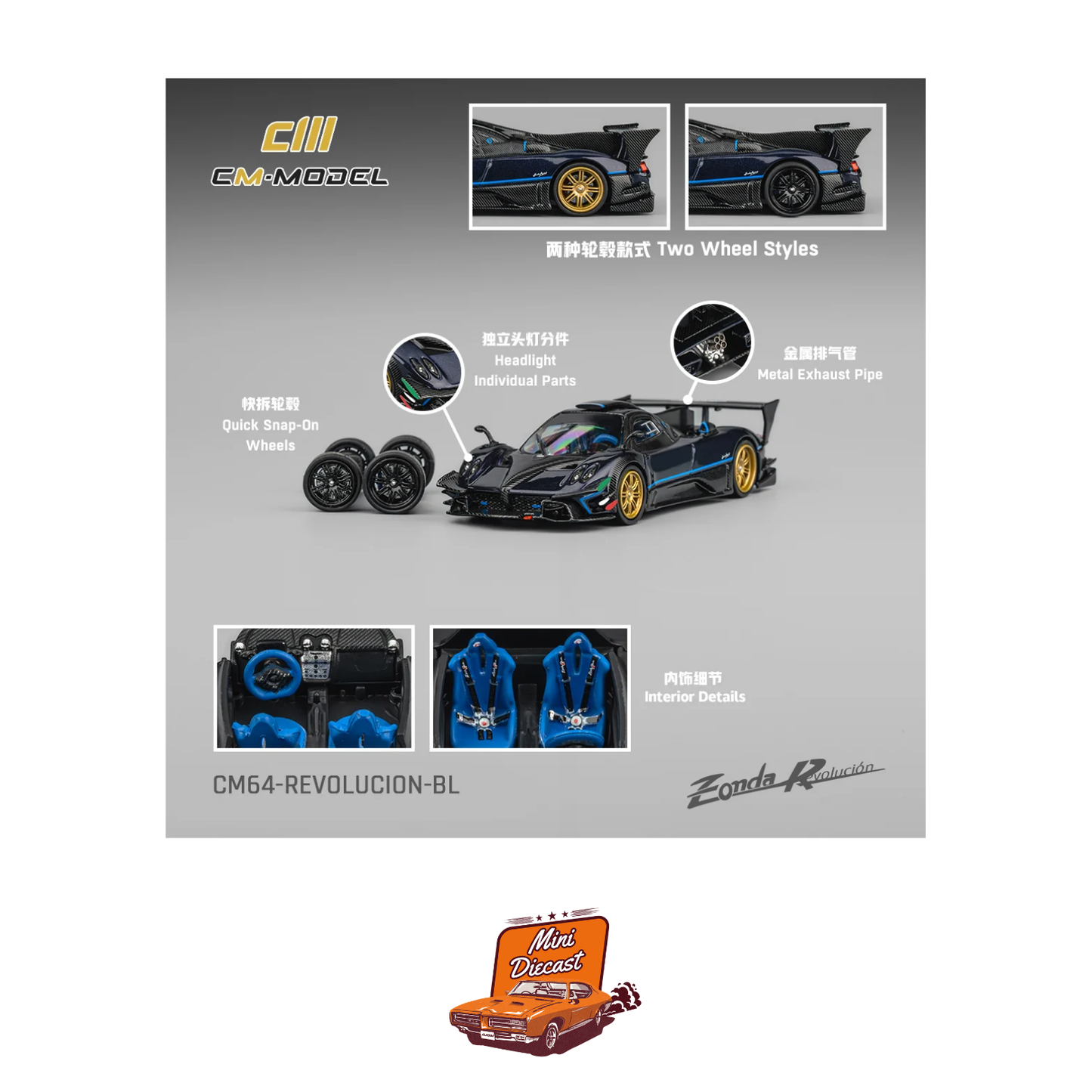 CM Model Pagani Zonda Revolucion Metallic Blue (CM64-Revolucion-BL)