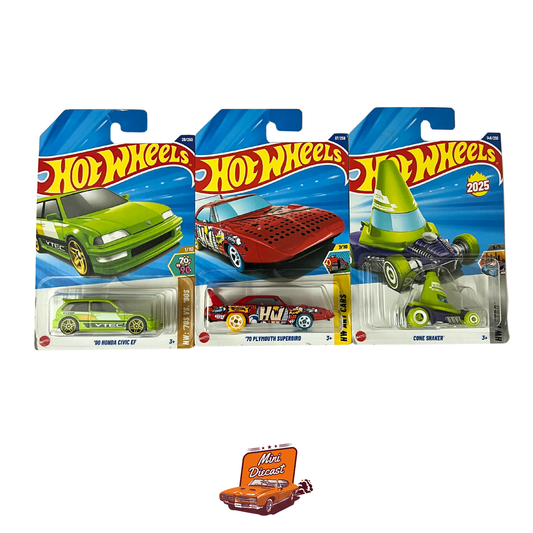 Hot Wheels Mainline (Set of 3) – ’90 Honda Civic EF / ’70 Plymouth Superbird / Cone Shaker