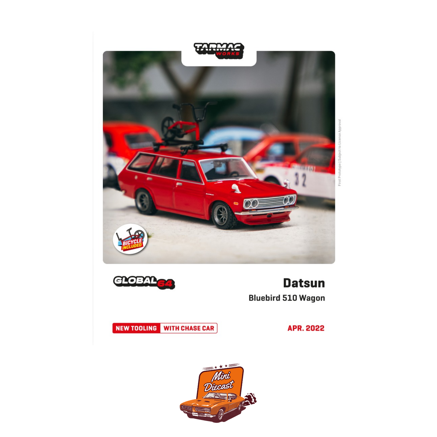 Tarmac Works Datsun Bluebird 510 Wagon Red with Bicycle & Rack – Global64