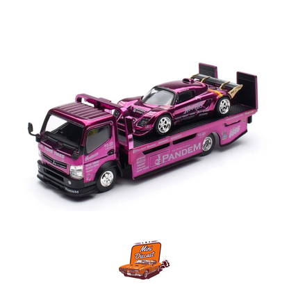 Pop Race HEC 2026 Pandem Lotus Elise & Fuso-300 Rocket Bunny Racing Purple Chrome Truck Set