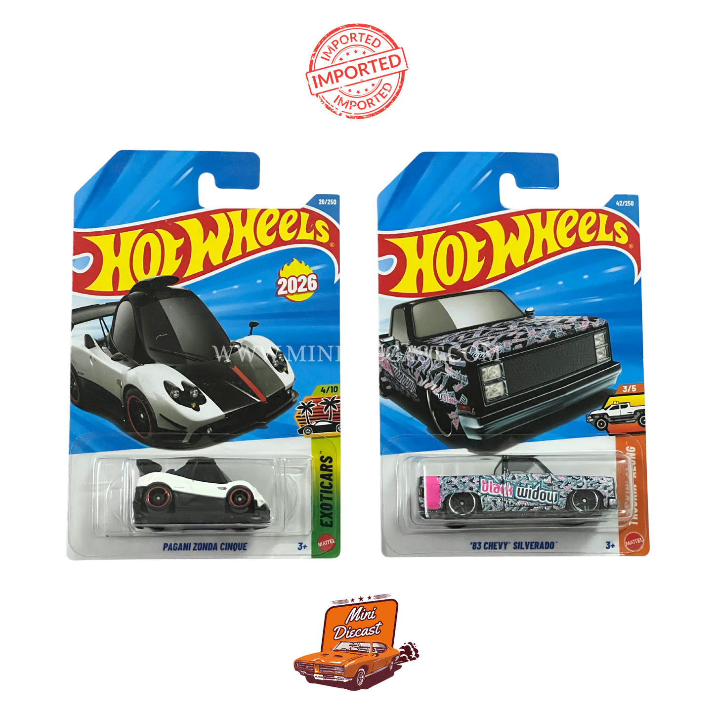 Hot Wheels Mainline (Set of 2) – Pagani Zonda Cinque / ’83 Chevy Silverado (Imported)