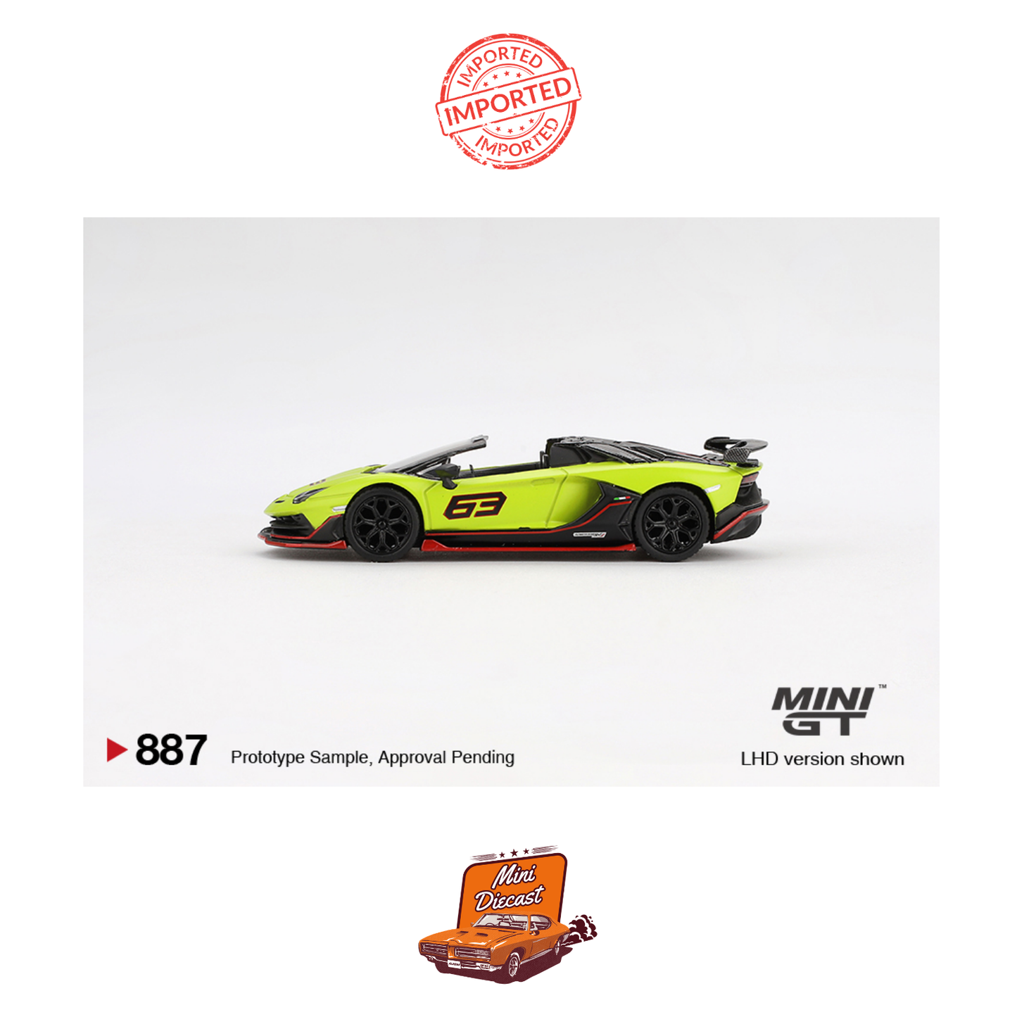 Mini GT #887 Lamborghini Aventador SVJ 63 Roadster (Verde Shock)