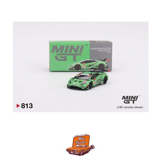 Mini GT #813 Lamborghini Huracán GT3 EVO2 #63 Iron Lynx IMSA 2023 Daytona 24 Hrs