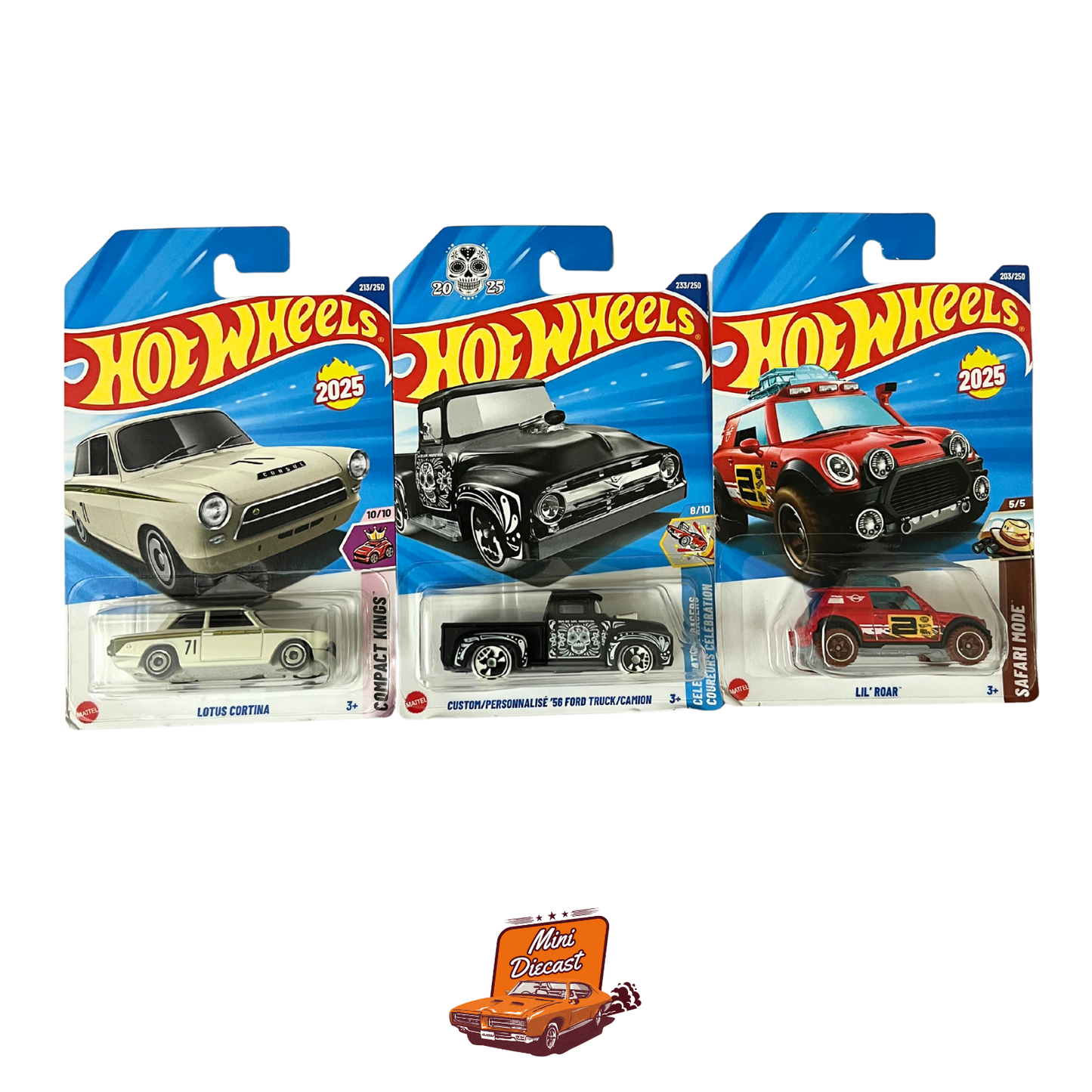 Hot Wheels Mainline (Set of 3) – Lotus Cortina / Custom ’56 Ford Truck / Lil ’Roar’