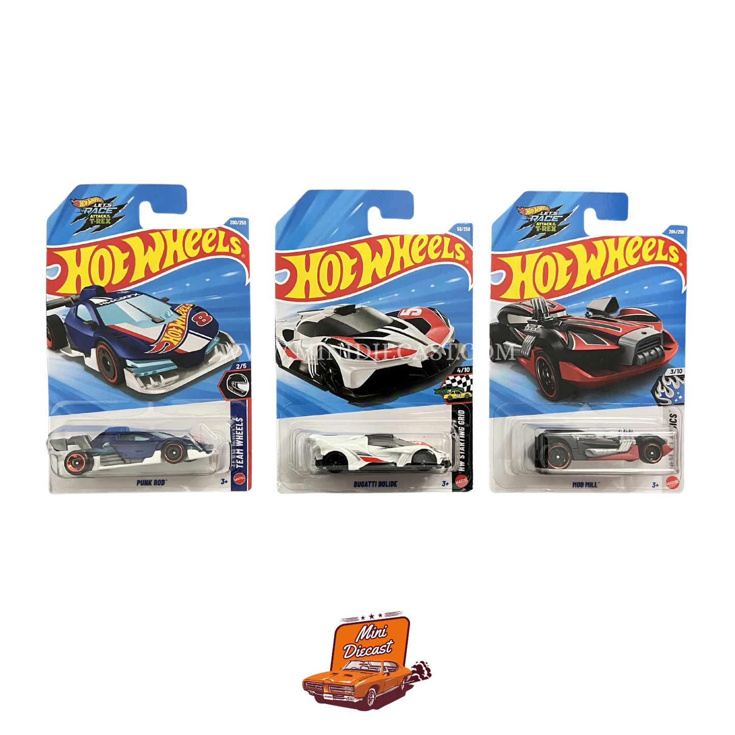 Hot Wheels Mainline (Set of 3) – Punk Rod / Bugatti Bolide / Mod Mill