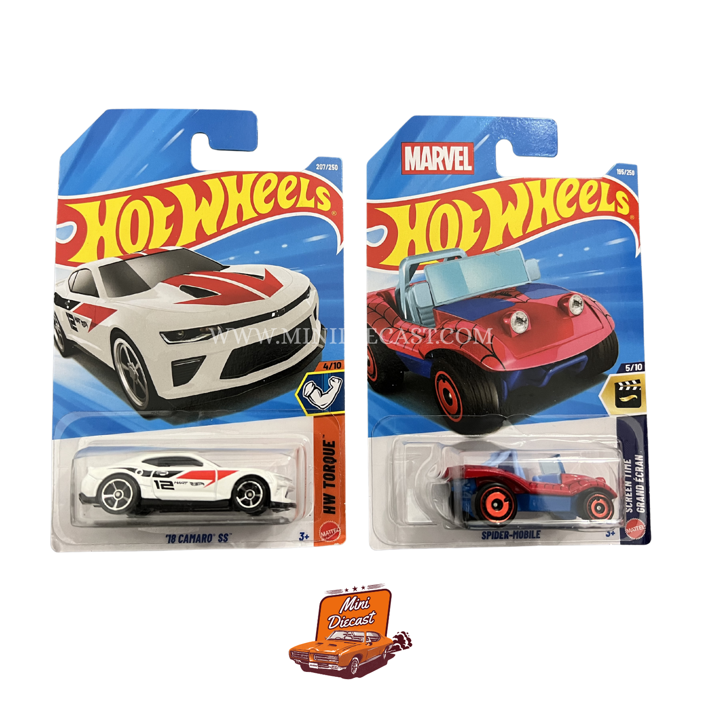 Hot Wheels Mainline (Set of 2) – '18 Camaro SS / Spider-Mobile