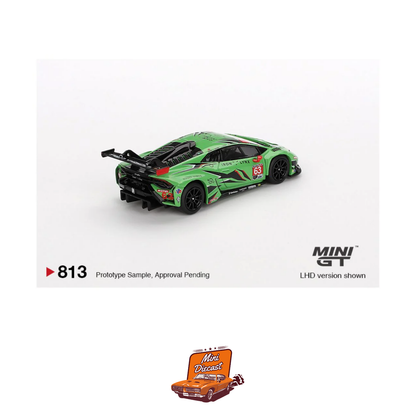 Mini GT #813 Lamborghini Huracán GT3 EVO2 #63 Iron Lynx IMSA 2023 Daytona 24 Hrs