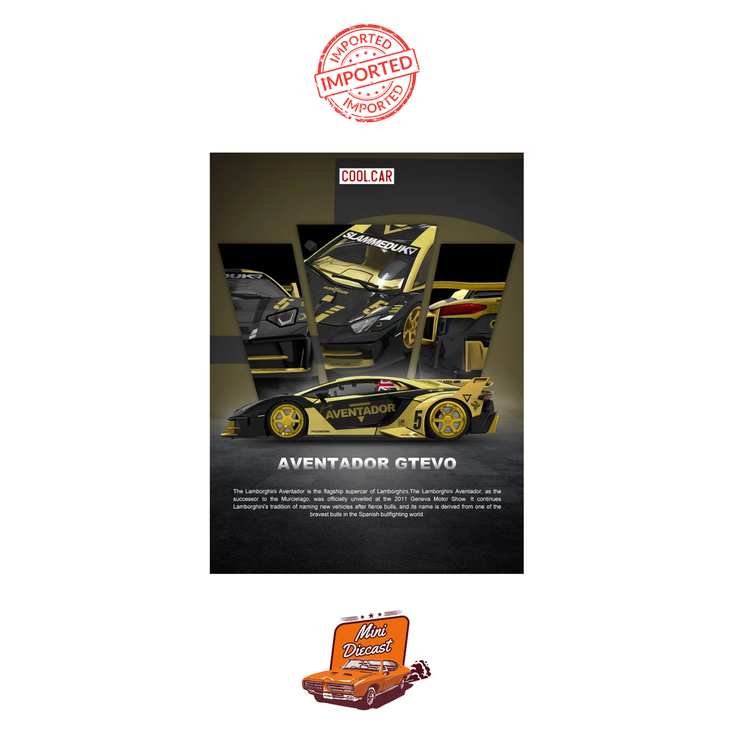 COOLCAR Lamborghini Aventador GT EVO Black with Gold Accents (Limited Edition)