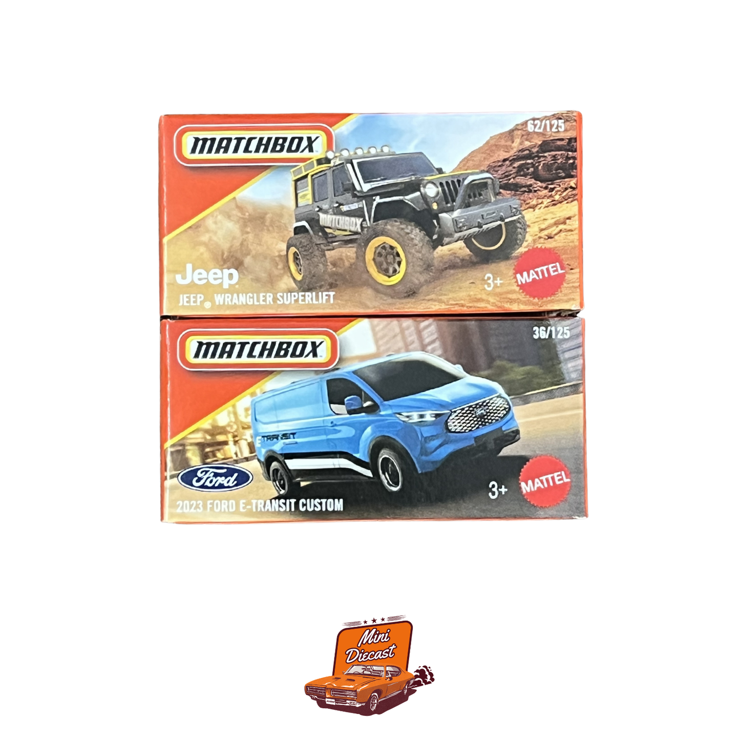 Matchbox (Set of 2) – Jeep Wrangler Superlift / 2023 Ford E-Transit Custom