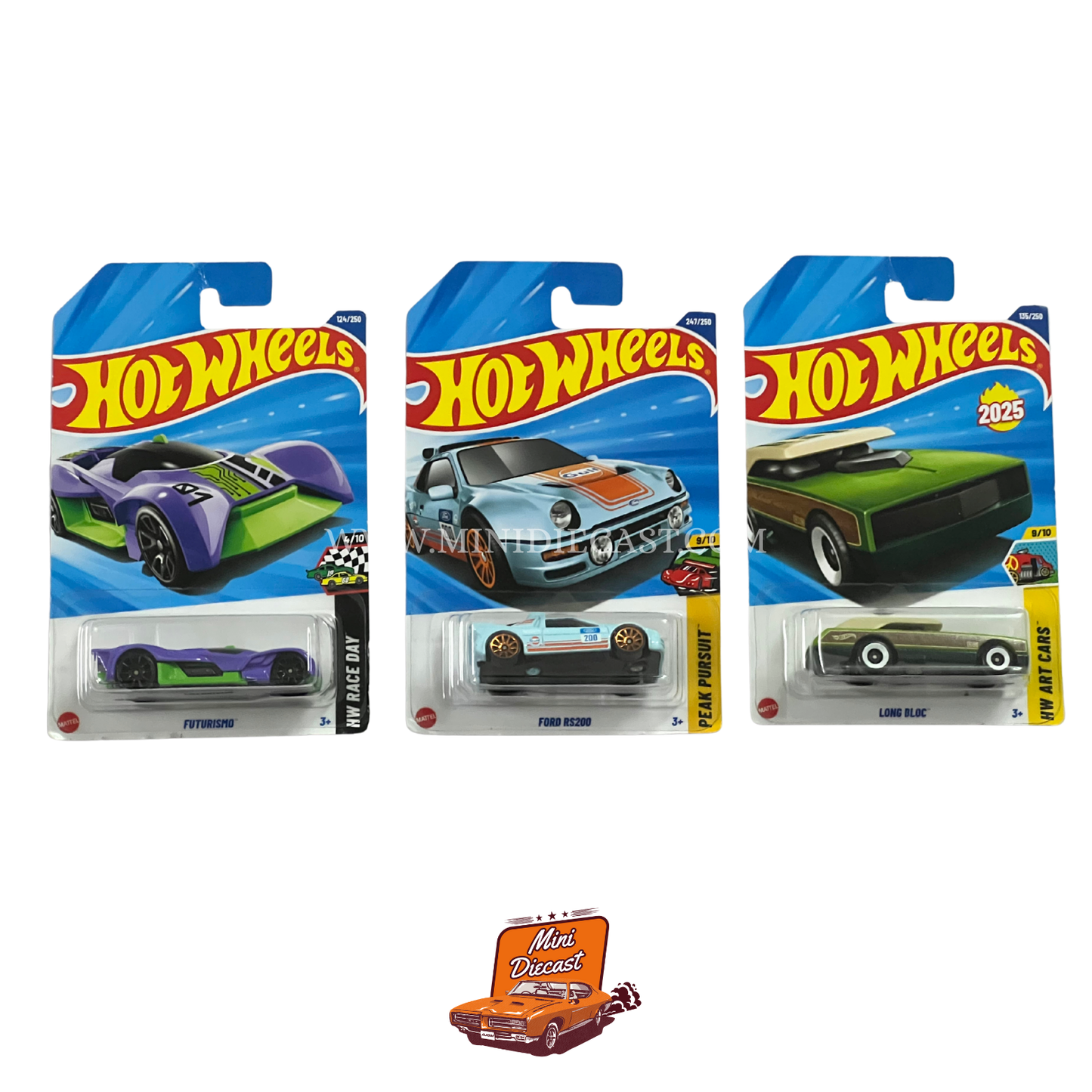 Hot Wheels Mainline (Set of 3) – Futurismo / Ford RS200 / Long Bloc