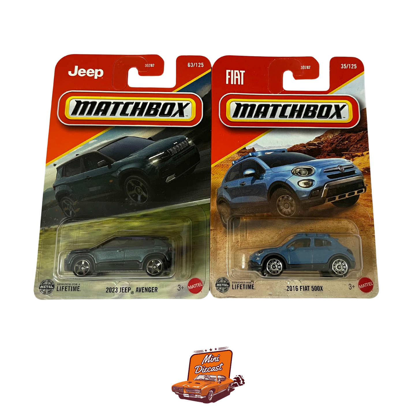 Matchbox Basic Cars (Set of 2) – 2023 Jeep Avenger / 2016 Fiat 500X