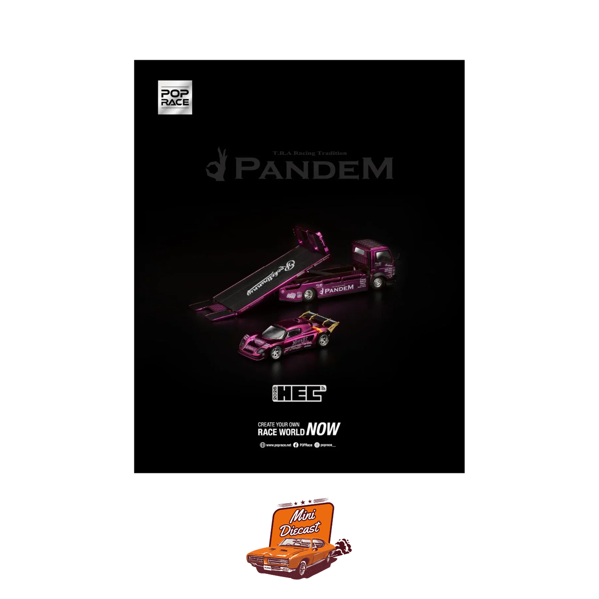 Pop Race HEC 2026 Pandem Lotus Elise & Fuso-300 Rocket Bunny Racing Purple Chrome Truck Set